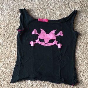 Cat and Crossbones Black Crop Tank
